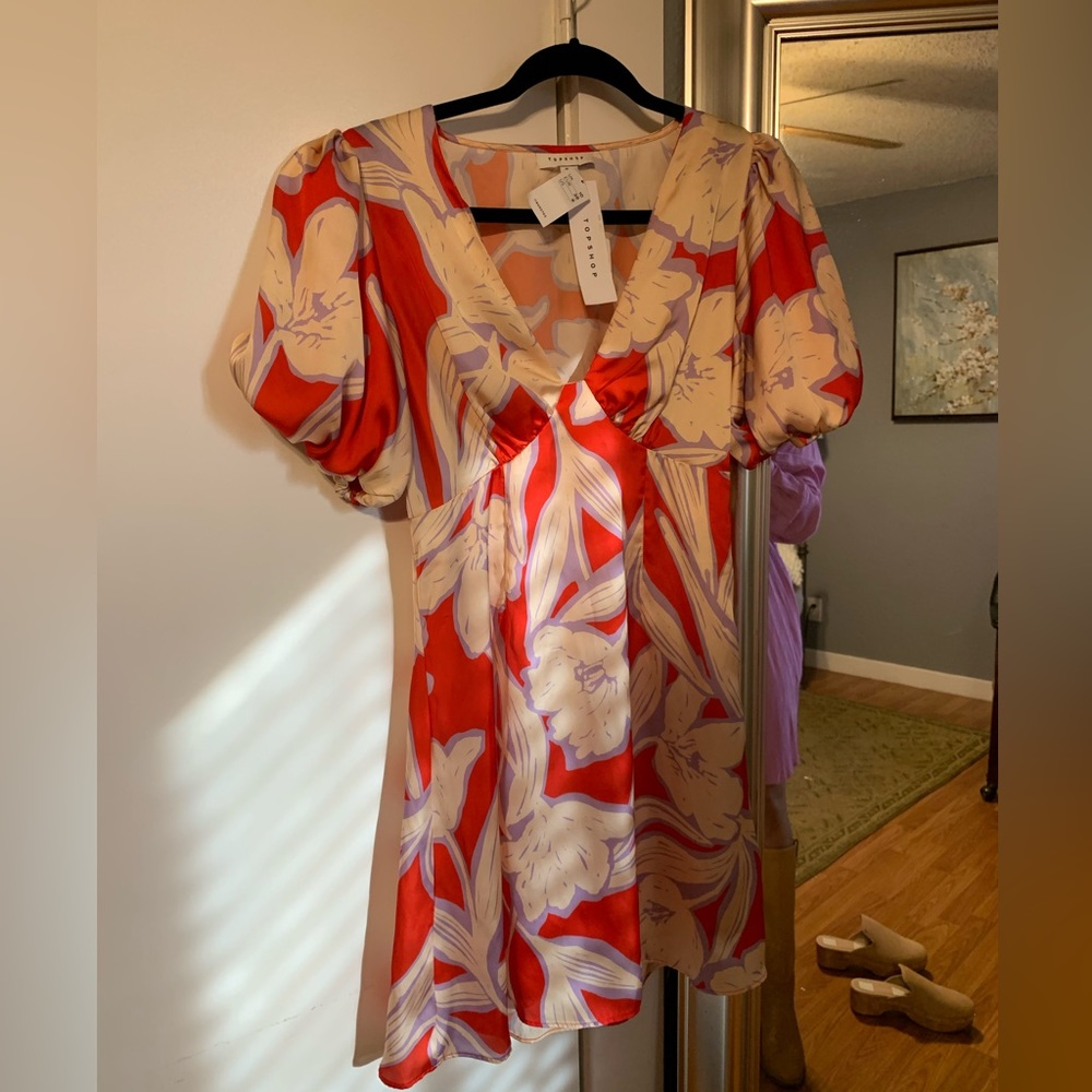 Top shop silk/satin floral mini dress NWT